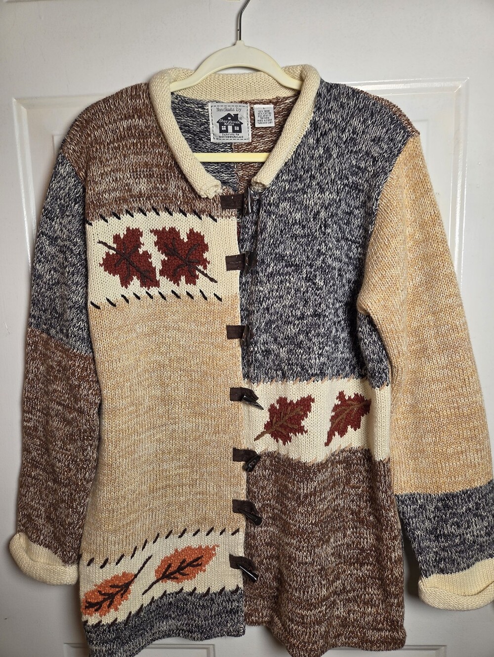 Vintage Storybook Knits Autumn Motif Cardigan Sweater Toggle Buttons Size L - Picture 2 of 6